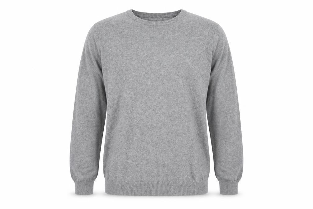 Front view of Nutmeg men’s grey round neck cotton jumper, size L