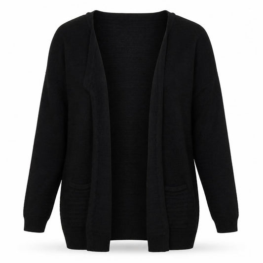 Front view of Select women’s black v-neck viscose cardigan jumper, size M