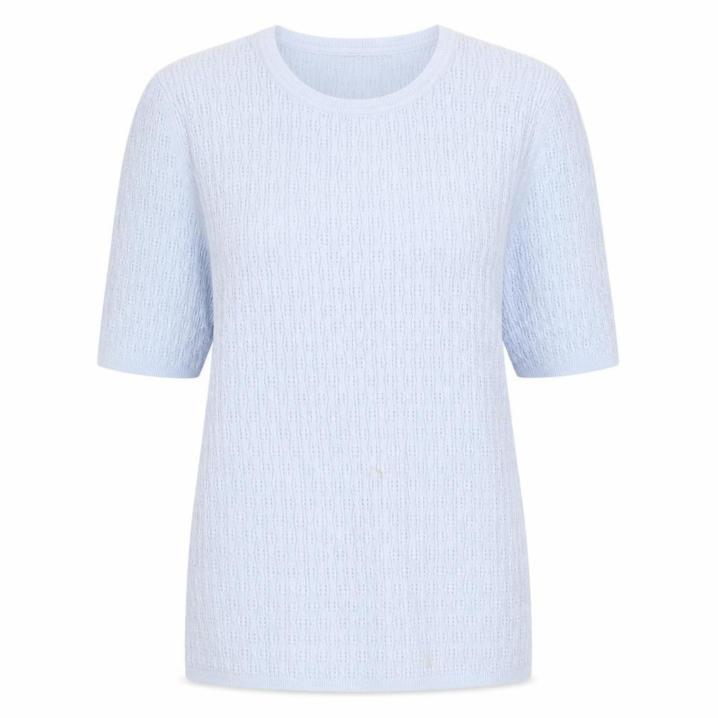 Front view of Tu women’s blue round neck viscose jumper, size UK 14