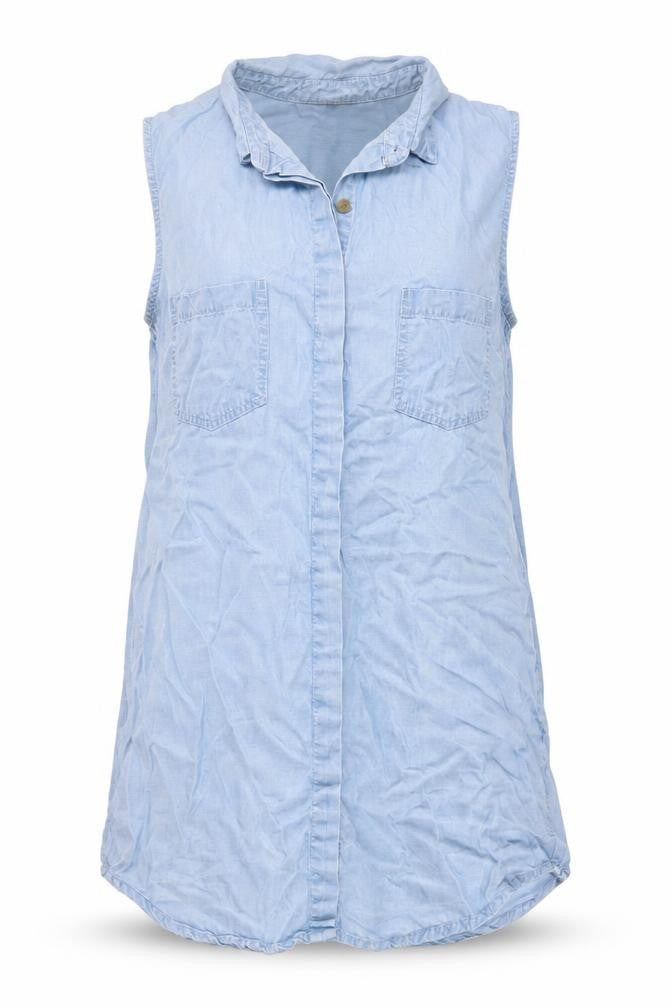 Free Heart Womens Blue Cotton Basic Button-Up Size S Collared