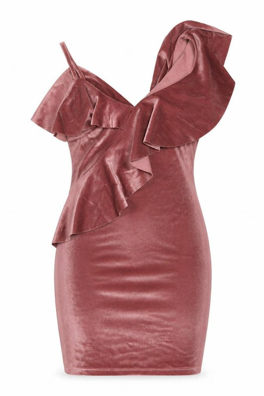 Front view of River Island women’s pink polyester mini, size UK 10, v-neck pullover