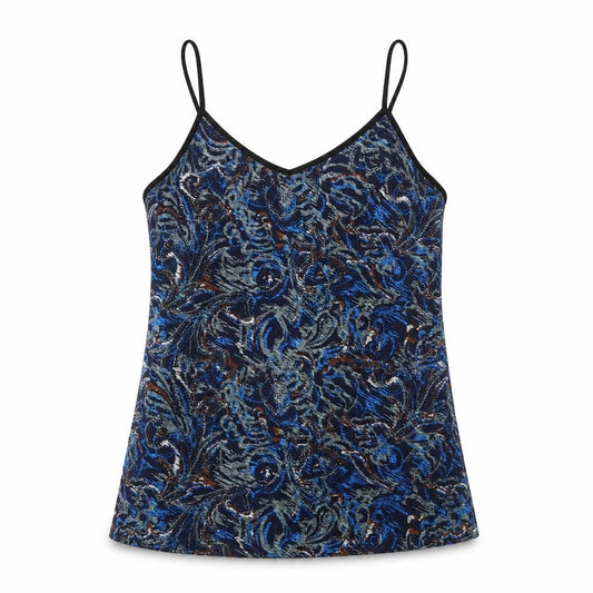Front view of Vero Moda women’s blue geometric polyester basic tank, size M, v-neck