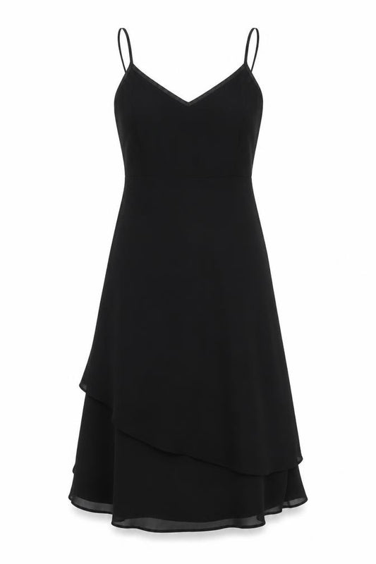 Front view of H&M women’s black polyester a-line, size UK 4, v-neck pullover