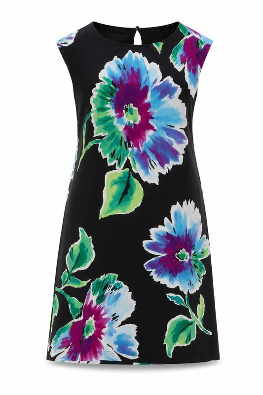 Front view of Studio By London women’s black floral polyester a-line, size UK 12, round neck pullover
