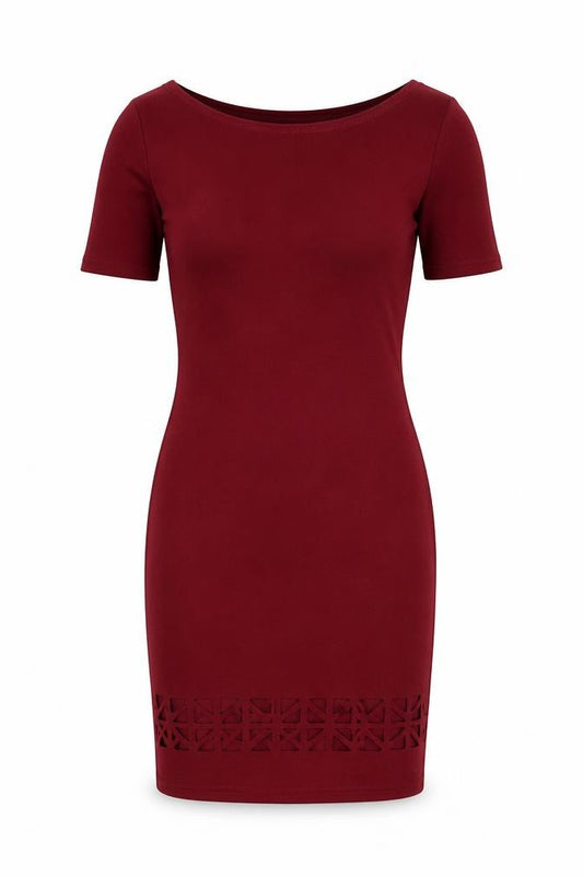 Front view of Boohoo women’s red polyester mini, size UK 4, round neck pullover