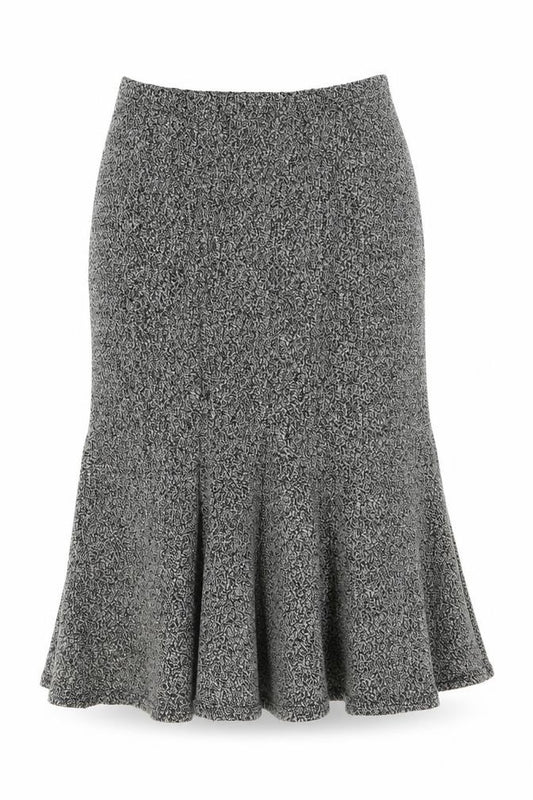 Front view of Nightingales women’s grey acrylic trumpet skirt, size UK 14, drawstring