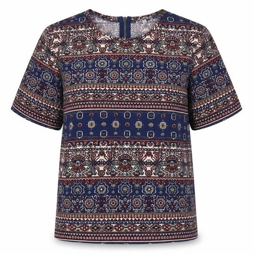 Glamorous Womens Blue Geometric Polyester T-Shirt Size XS Round Neck