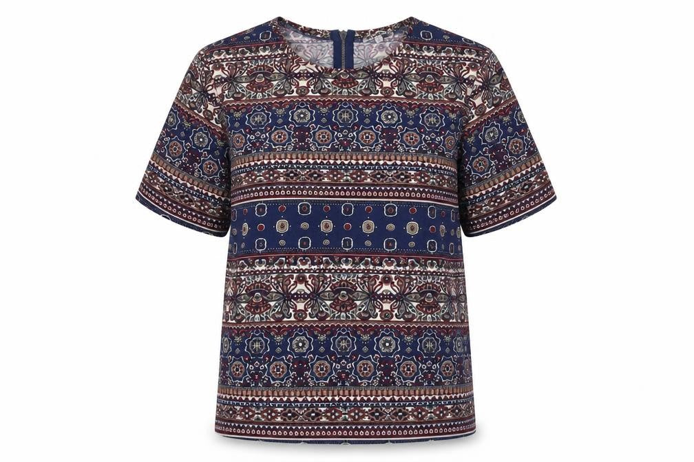 Glamorous Womens Blue Geometric Polyester T-Shirt Size XS Round Neck