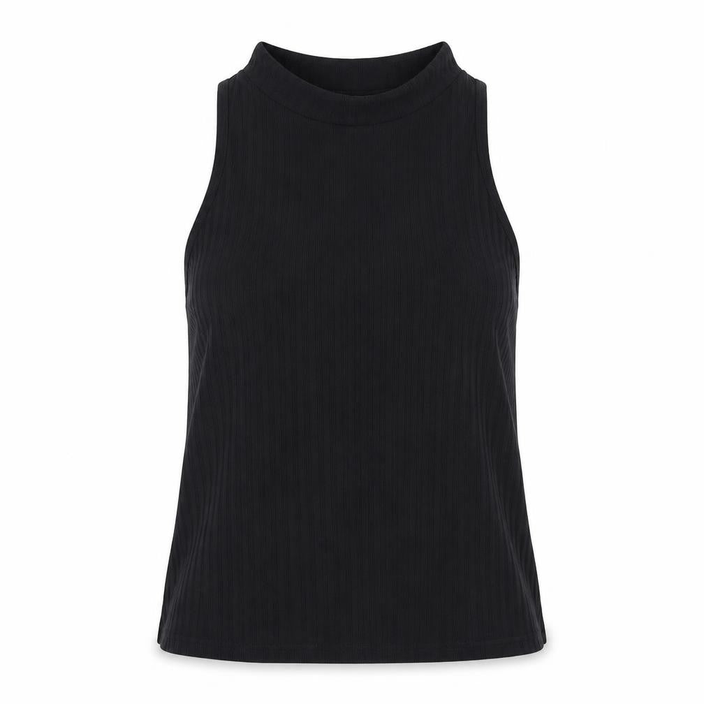 Front view of Marks & Spencer women’s black polyester basic t-shirt, size UK 6, high neck