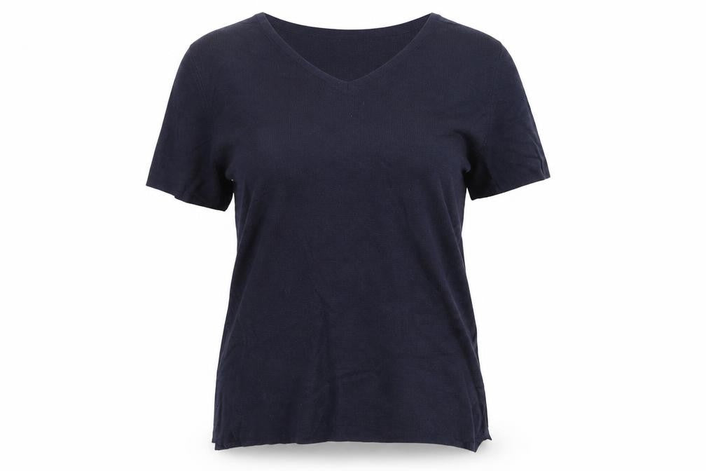 Front view of Classics women’s blue round neck polyamide jumper, size UK 16