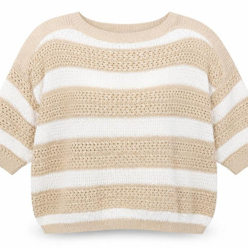 F&F Womens Beige Boat Neck Striped Acrylic Pullover Jumper Size 18