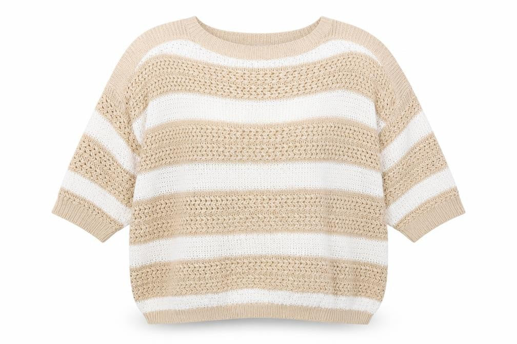F&F Womens Beige Boat Neck Striped Acrylic Pullover Jumper Size 18
