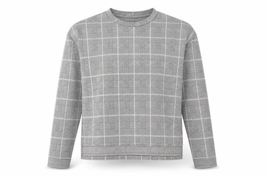 Front view of Primark women’s grey plaid polyester pullover sweatshirt, size S, pullover