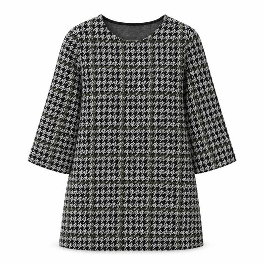 Front view of Tu women’s black geometric polyester a-line, size UK 12, boat neck pullover
