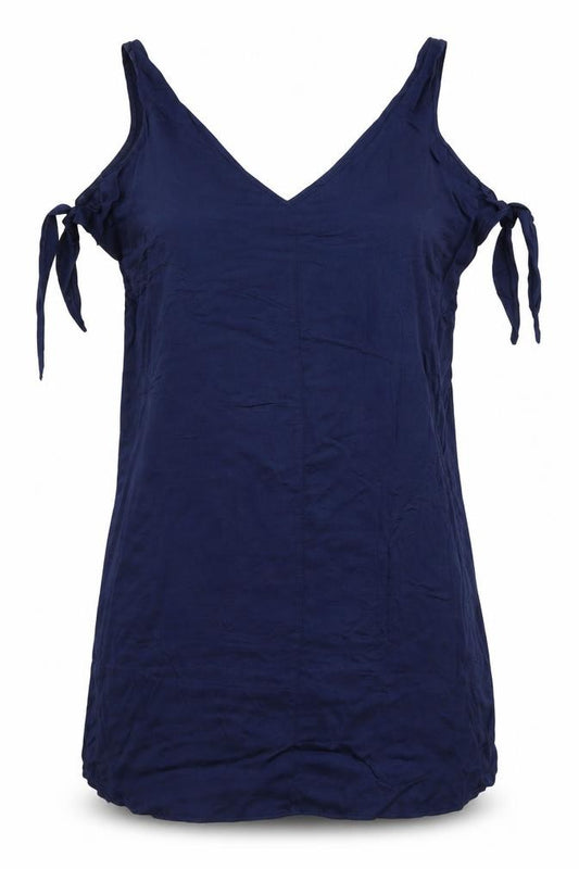 Front view of John Lewis women’s blue viscose tank dress, size S, v-neck pullover - bikini cover up