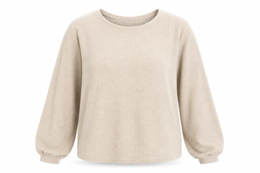 Front view of New Look women’s beige polyester pullover sweatshirt, size L, pullover