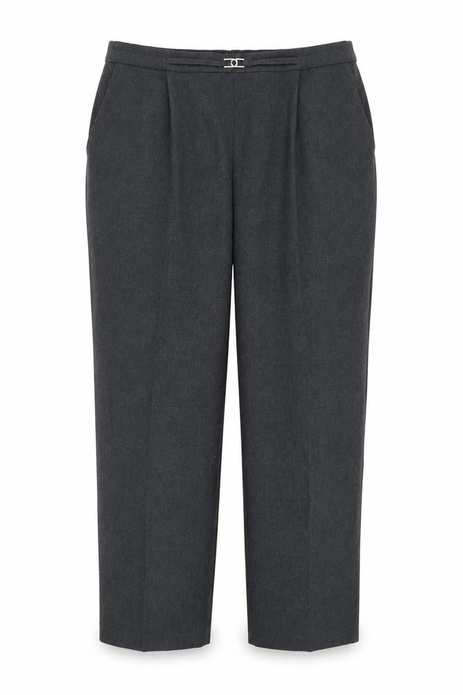 Front view of Mia Moda women’s grey polyester trousers, size UK 20, 27-inch leg regular