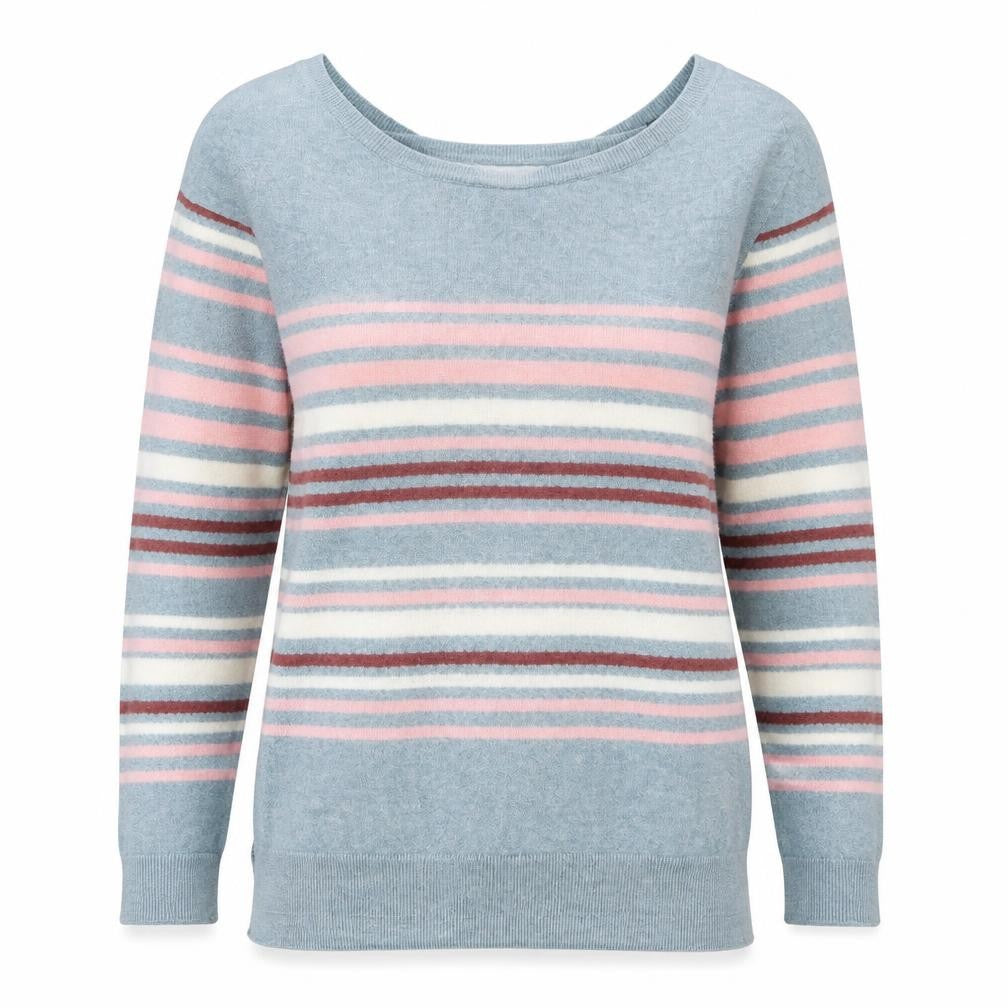 Front view of Promod women’s multicoloured boat neck striped viscose jumper, size S