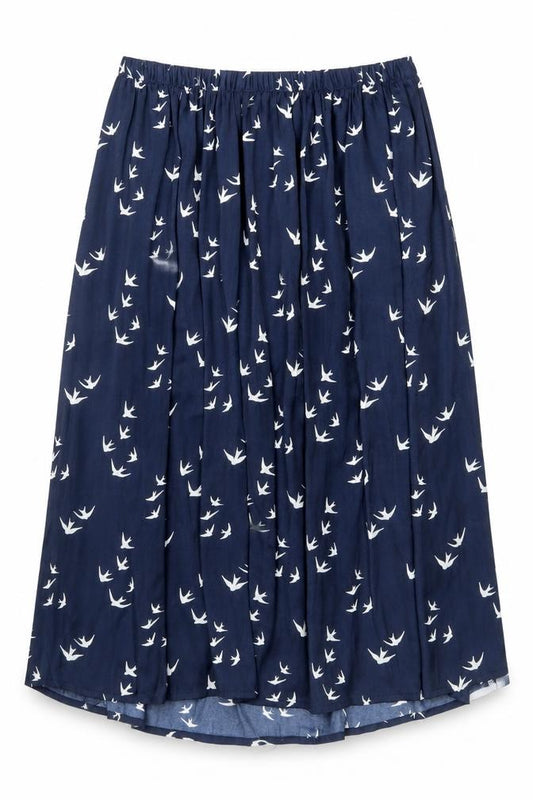 Front view of Gap women’s blue geometric polyester a-line skirt, size S
