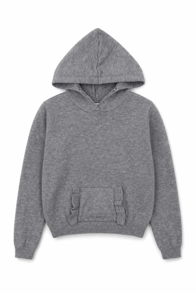 Front view of Primark girls’ grey polyester pullover hoodie, size 7-8, years pullover