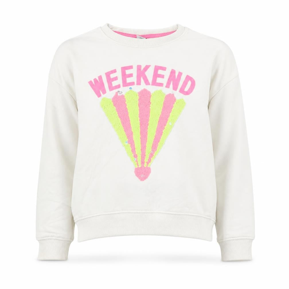 Front view of Tu girls’ white cotton pullover sweatshirt, size 10, years pullover - weekend