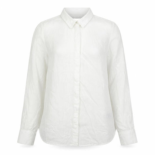 Front view of Marks & Spencer women’s white viscose basic button-up, size UK 12, collared