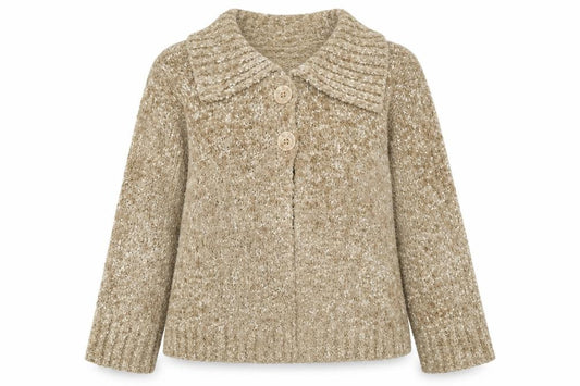 Front view of Pure & Natural women’s yellow v-neck acrylic cardigan jumper, size M