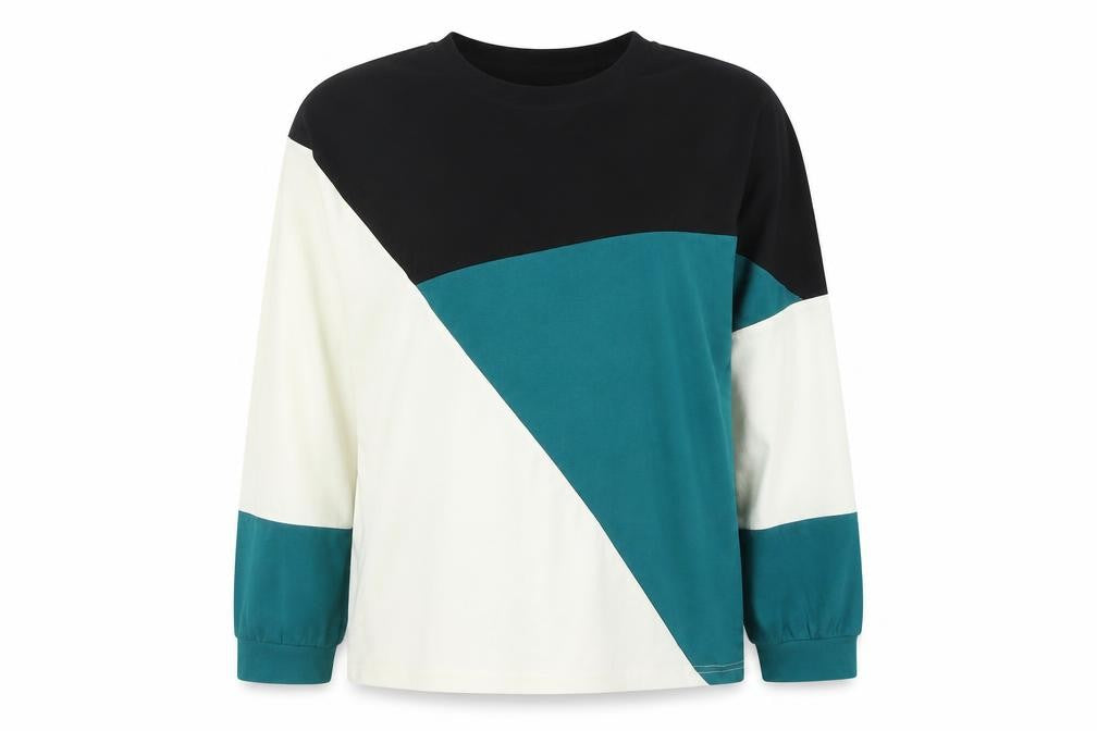 Front view of SHEIN women’s multicoloured round neck geometric polyester jumper, size XL