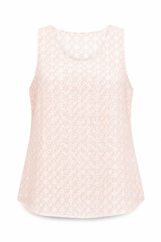 Front view of Primark women’s pink geometric polyester basic blouse, size UK 12, scoop neck