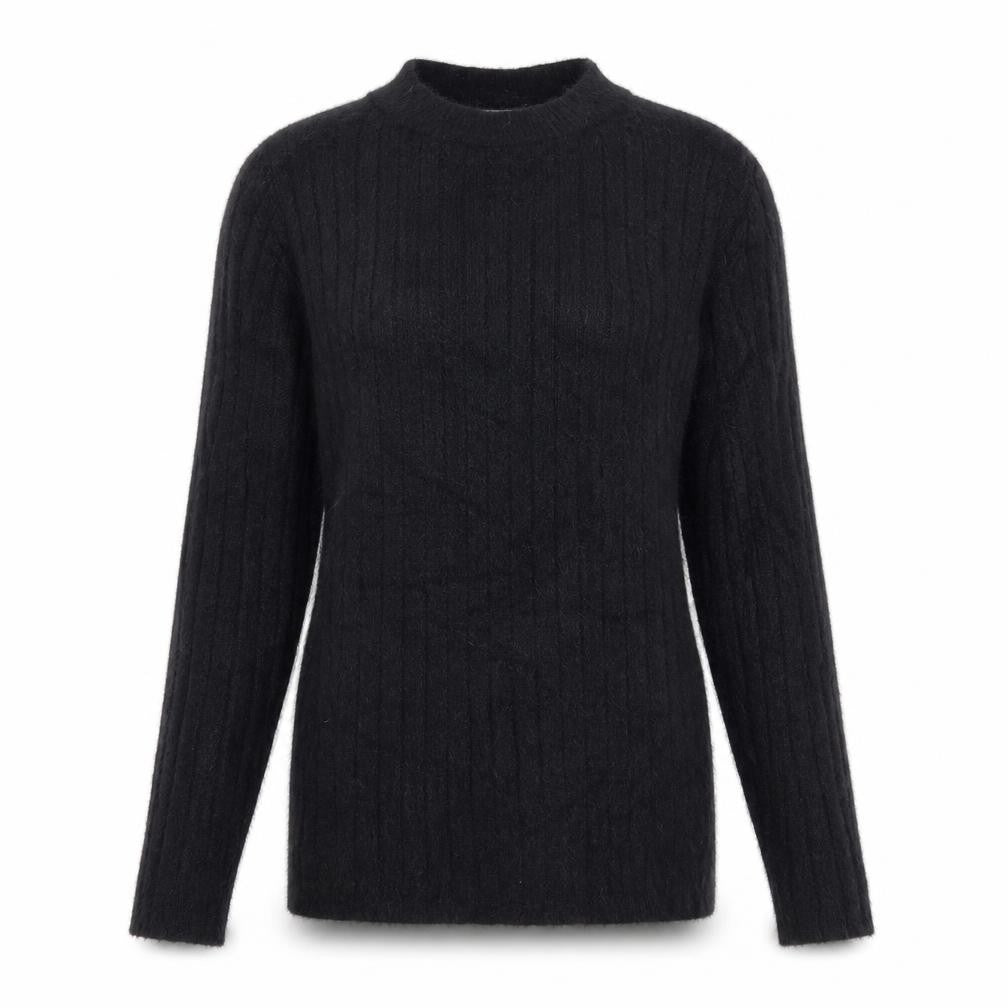 Front view of Salvo Green women’s black high neck acrylic jumper, size M
