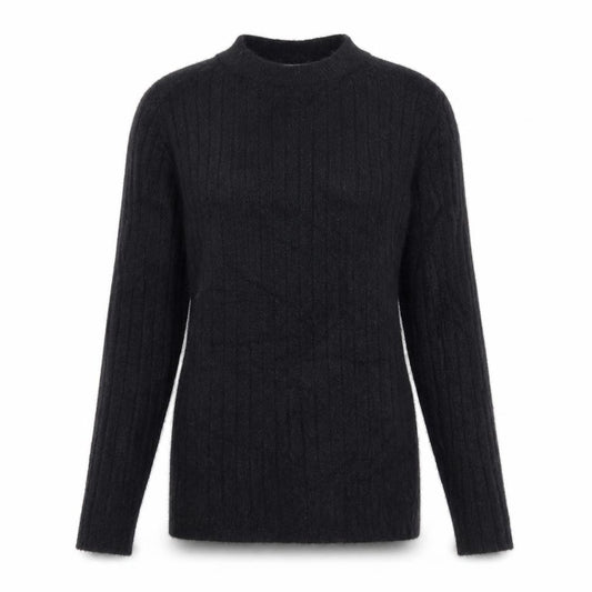 Front view of Salvo Green women’s black high neck acrylic jumper, size M