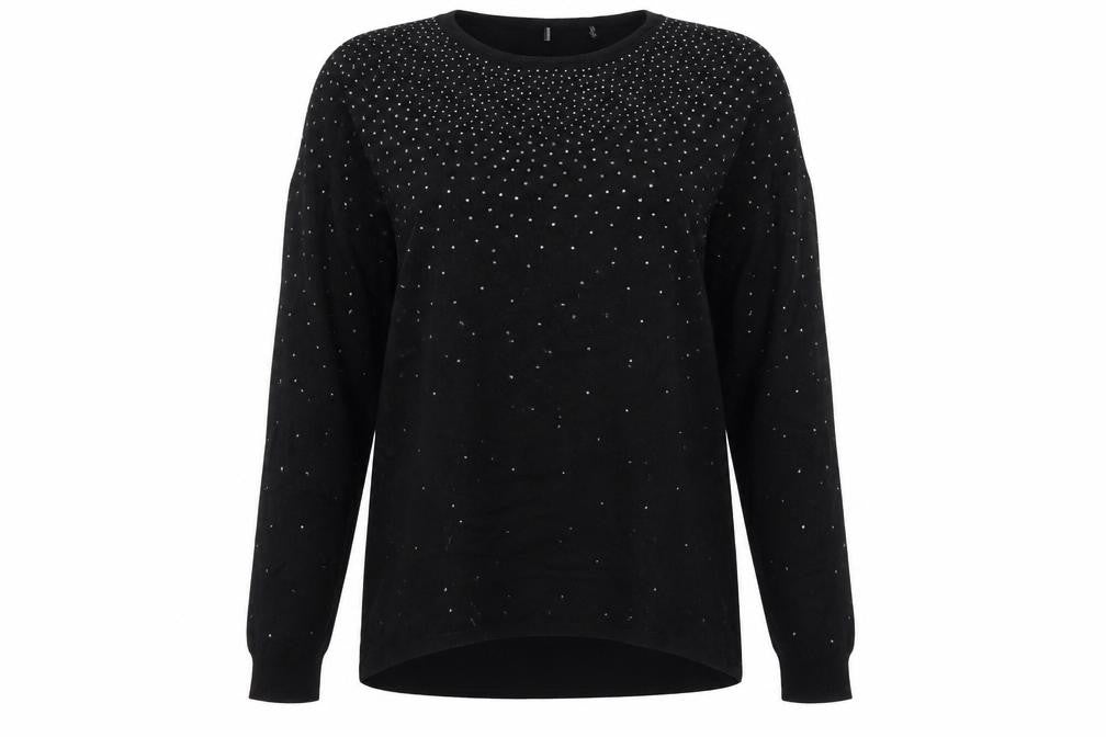 Front view of Atmosphere women’s black round neck viscose jumper, size UK 10