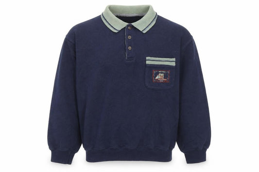 Front view of Bright Future boys’ blue polyester pullover sweatshirt, size 12, years button - ship