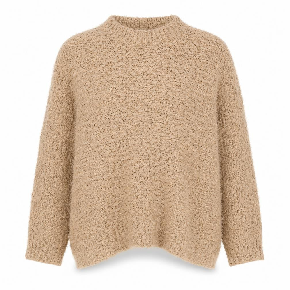 Front view of Boohoo women’s brown round neck nylon jumper, size M