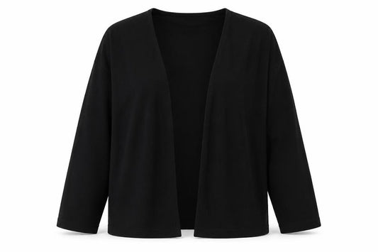 Front view of Bonmarché women’s black v-neck polyester cardigan jumper, size M
