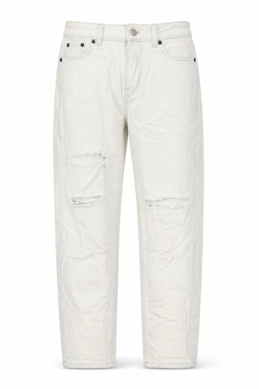 Front view of Topshop women’s white cotton mom jeans, size UK 25, in, 28-inch leg regular zip
