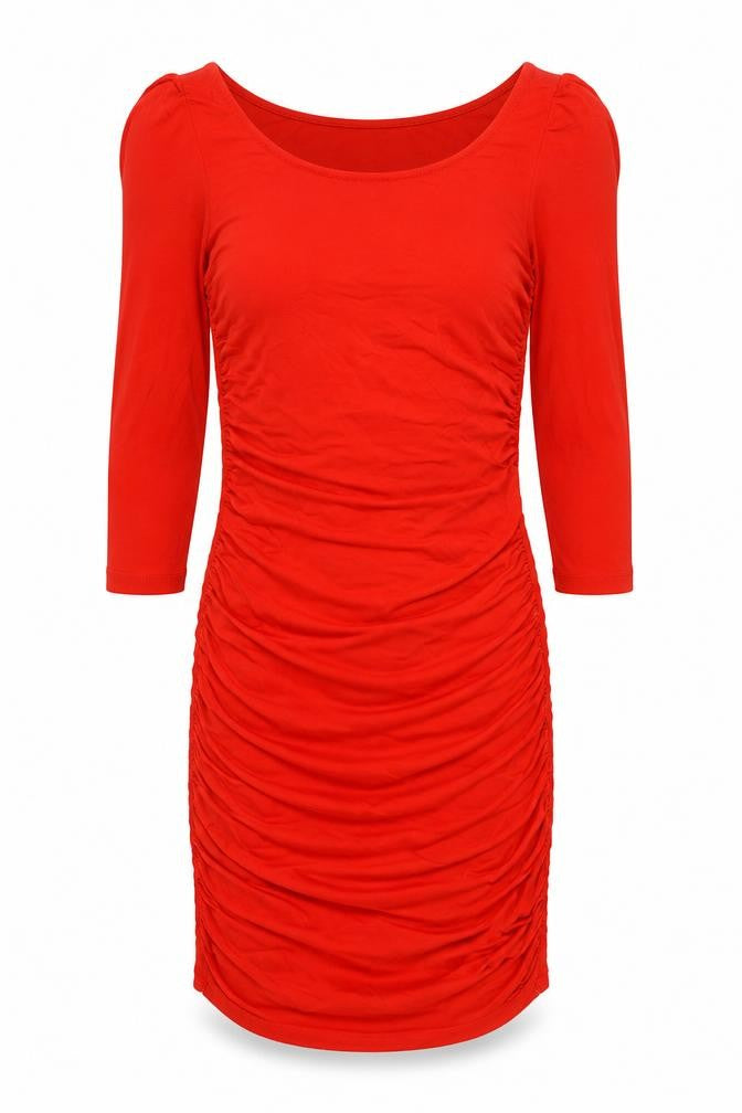 Front view of H&M women’s red viscose bodycon, size M, boat neck pullover