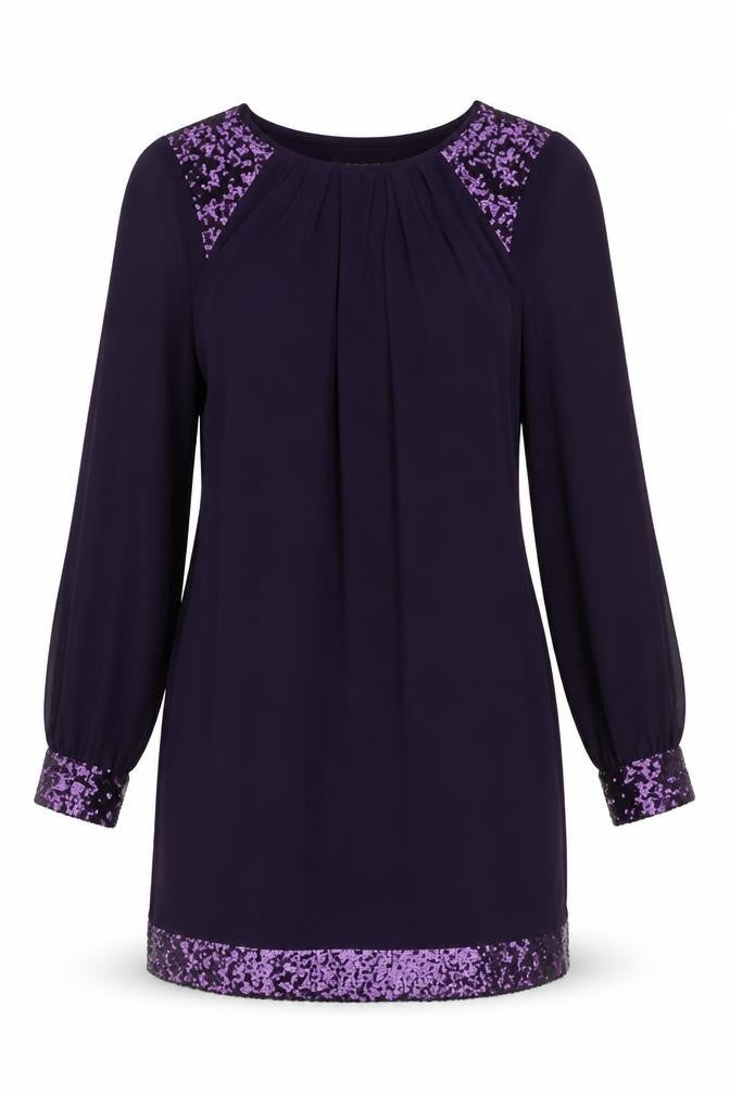 Front view of Dorothy Perkins women’s purple polyester sheath, size UK 12, boat neck pullover