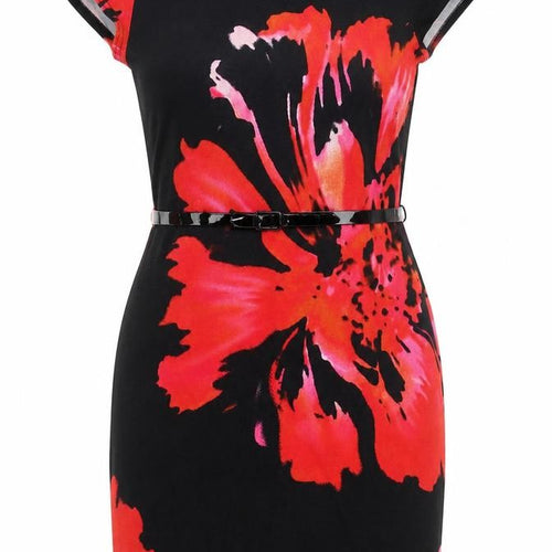 Billie & Blossom Womens Black Floral Polyester Bodycon Size 12 Boat Neck Pullover