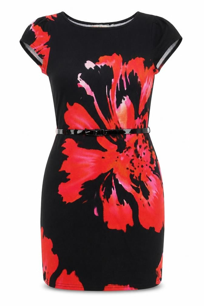 Billie & Blossom Womens Black Floral Polyester Bodycon Size 12 Boat Neck Pullover