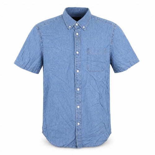 Marks & Spencer Mens Blue Cotton Button-Up Size S Collared Button