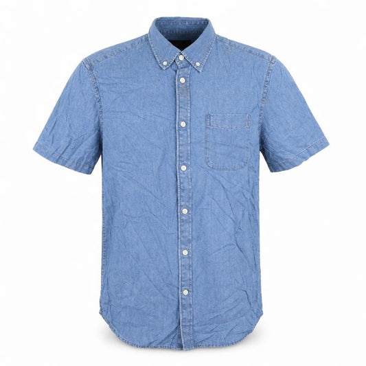 Marks and Spencer Mens Blue Cotton Button-Up Size S Collared Button