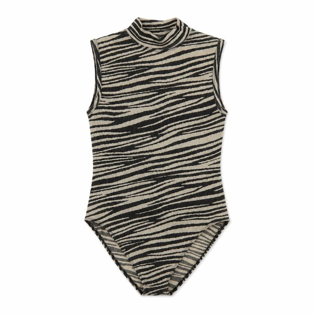 Primark Womens Beige Animal Print Polyester Bodysuit One-Piece Size XS Snap - Zebra skin pattern