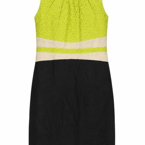 A Belle Womens Green Colourblock Cotton Pencil Dress Size XL Boat Neck Zip