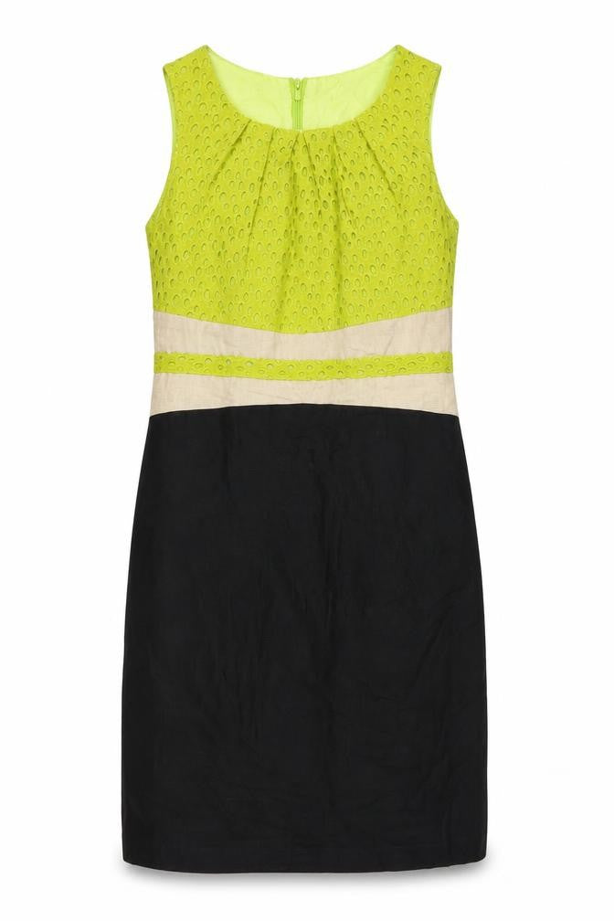 A Belle Womens Green Colourblock Cotton Pencil Dress Size XL Boat Neck Zip