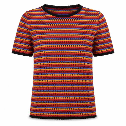 Front view of Papaya women’s multicoloured geometric polyamide basic blouse, size UK 10, round neck