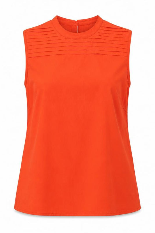 Front view of ASOS women’s orange polyester basic blouse, size UK 12, round neck
