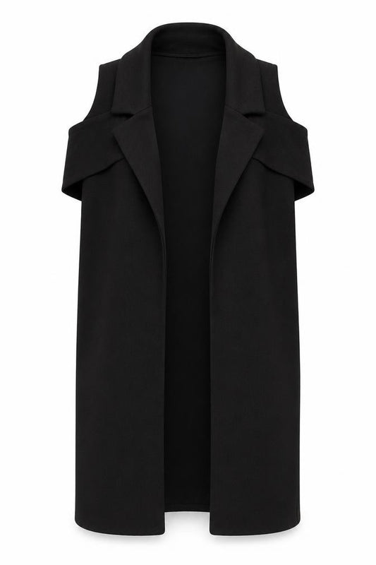 Front view of Boohoo women’s black polyester kimono blouse, size UK 8, v-neck - collared