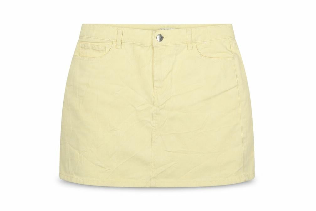 Denim & Co. Womens Yellow Cotton A-Line Skirt Size 12 Zip