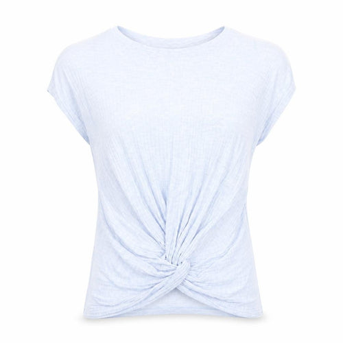 New Look Womens Blue Viscose Basic T-Shirt Size M Round Neck - Knot detail